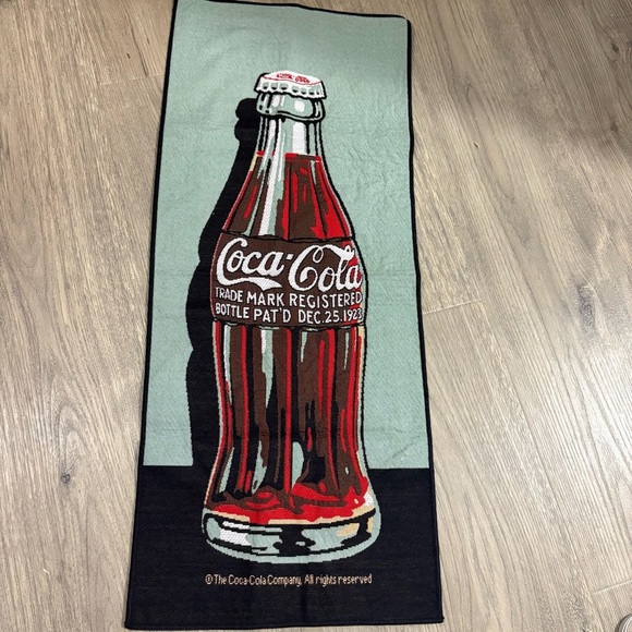 Coca Cola Tapestry Needlepoint Fabric Wall Banner 13 x 30 Coke Bottle Trademark - Picture 1 of 7